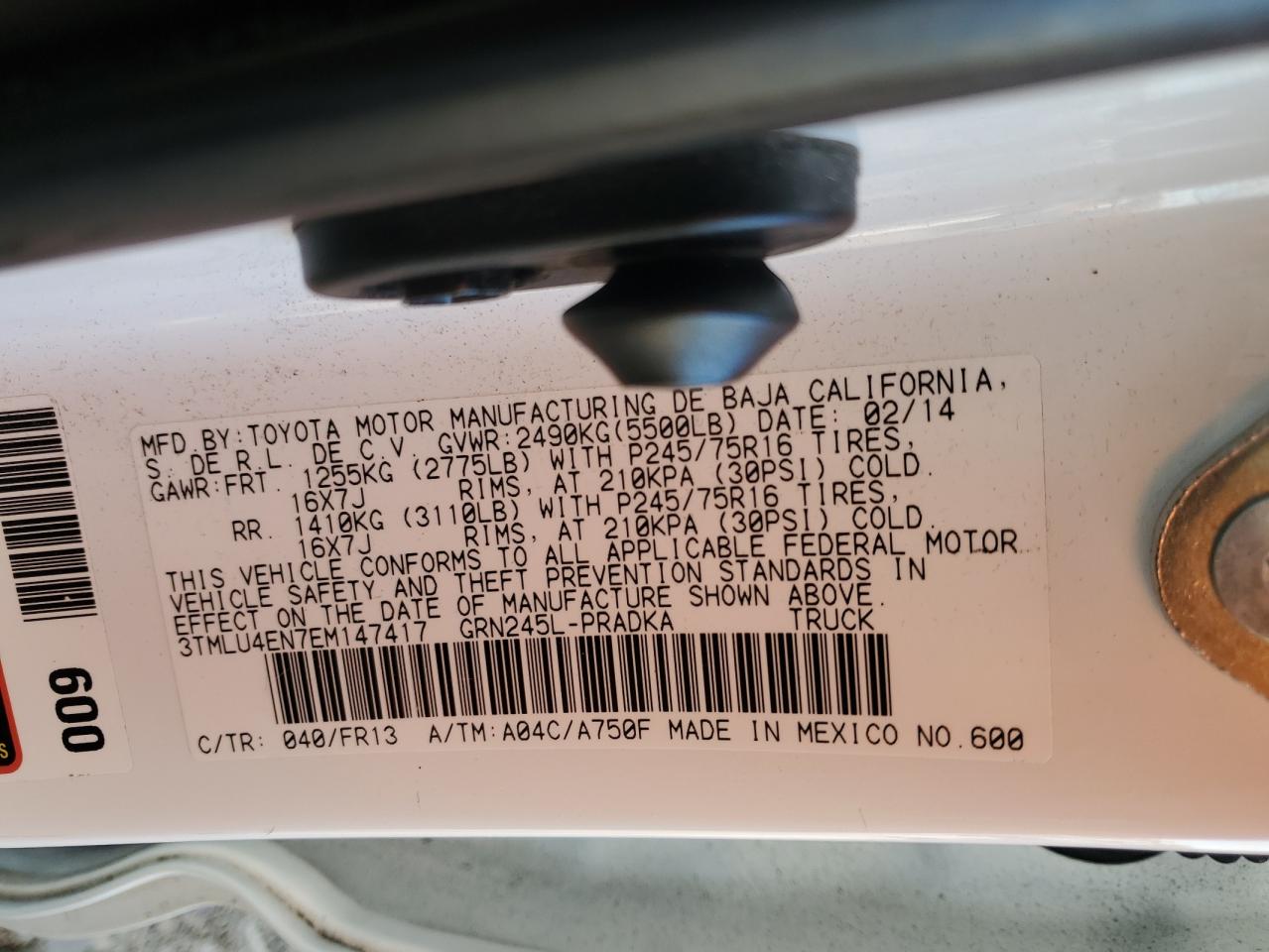 2014 Toyota Tacoma Double Cab VIN: 3TMLU4EN7EM147417 Lot: 85732955