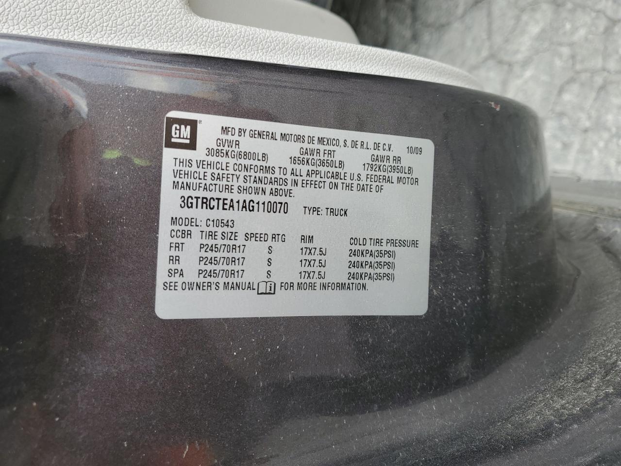 2010 GMC Sierra C1500 VIN: 3GTRCTEA1AG110070 Lot: 85740535