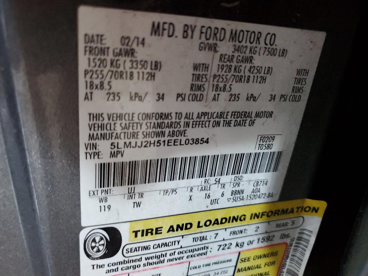 2014 Lincoln Navigator VIN: 5LMJJ2H51EEL03854 Lot: 82779905