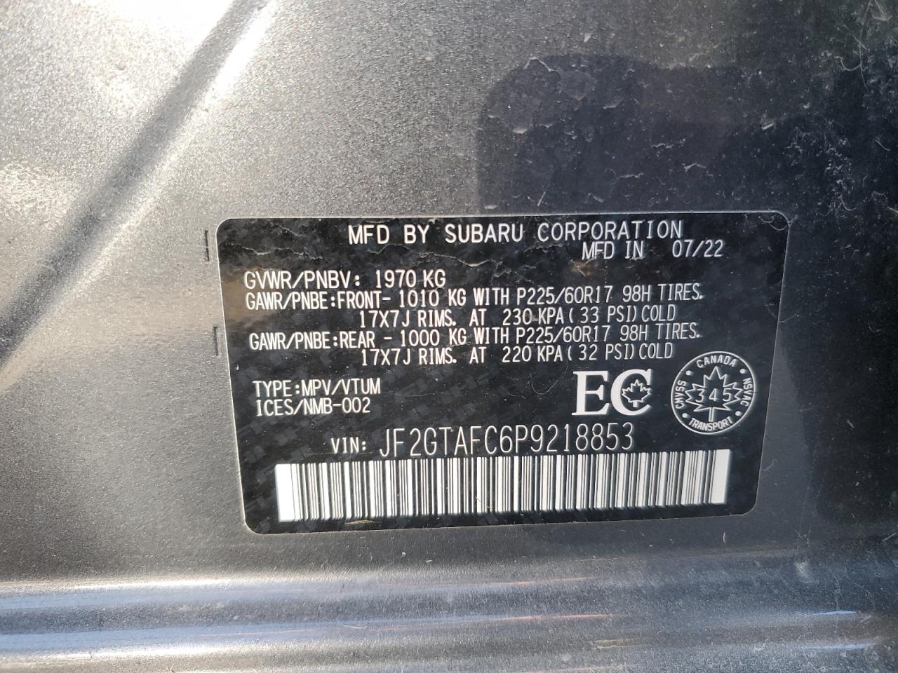 2023 Subaru Crosstrek Premium VIN: JF2GTAFC6P9218853 Lot: 83990845