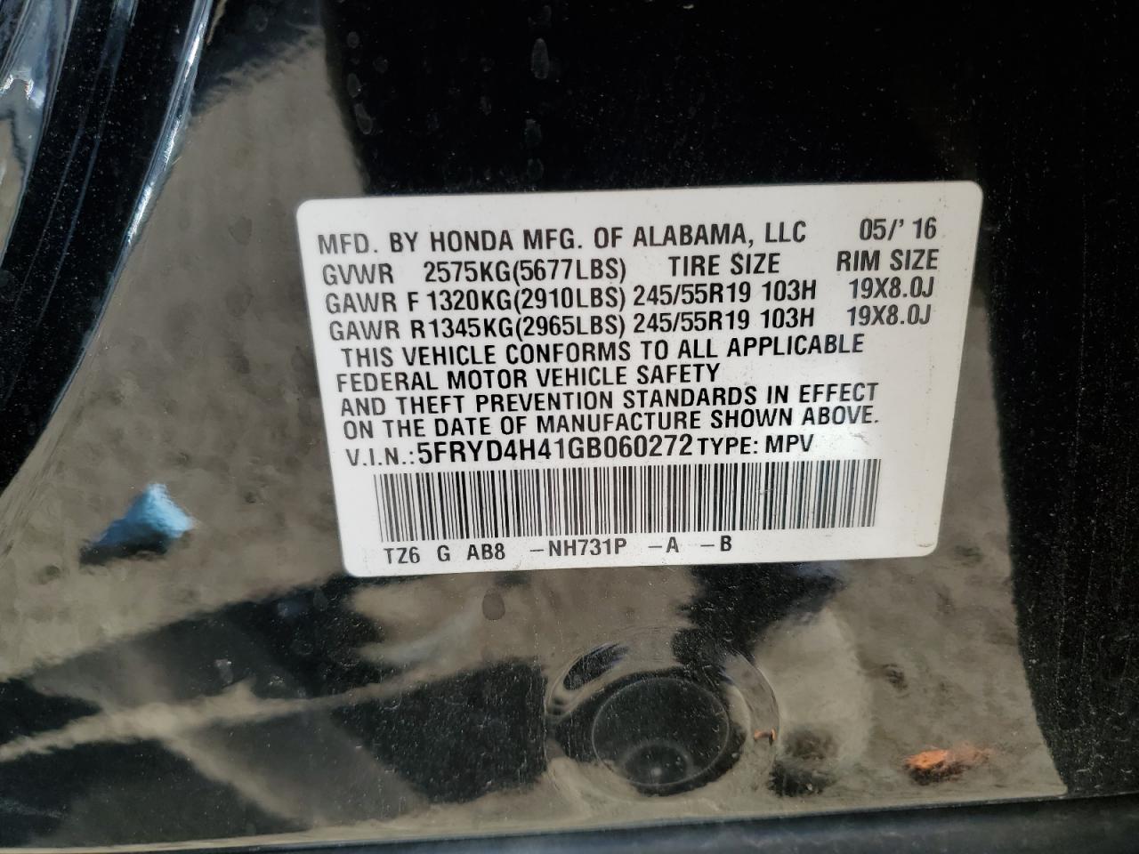 2016 Acura Mdx Technology VIN: 5FRYD4H41GB060272 Lot: 84916725