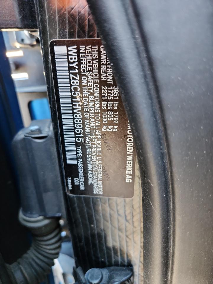 2017 BMW I3 Rex VIN: WBY1Z8C51HV889615 Lot: 85175645