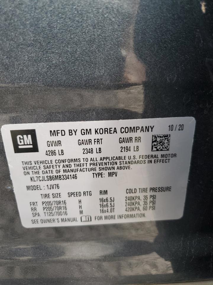 2021 Chevrolet Trax 1Lt VIN: KL7CJLSB6MB334146 Lot: 84420345