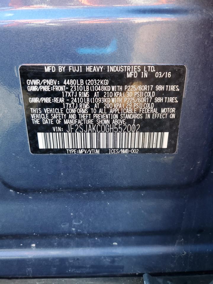 2016 Subaru Forester 2.5I Limited VIN: JF2SJAKC0GH552002 Lot: 83782875