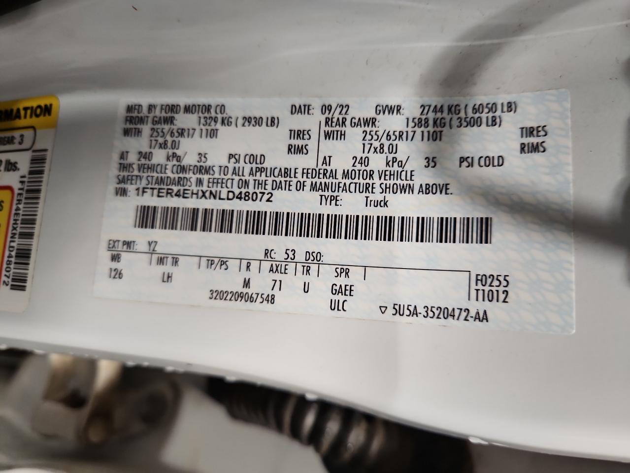 2022 Ford Ranger Xl VIN: 1FTER4EHXNLD48072 Lot: 90023625