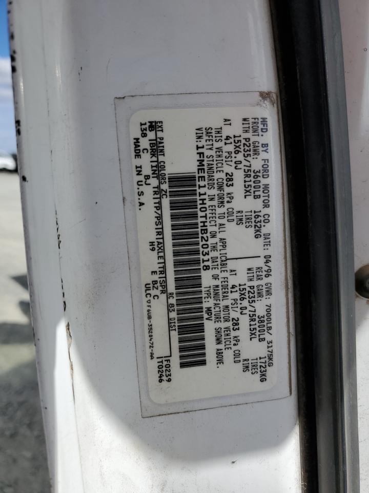 1996 Ford Econoline E150 VIN: 1FMEE11H0THB20318 Lot: 86188655