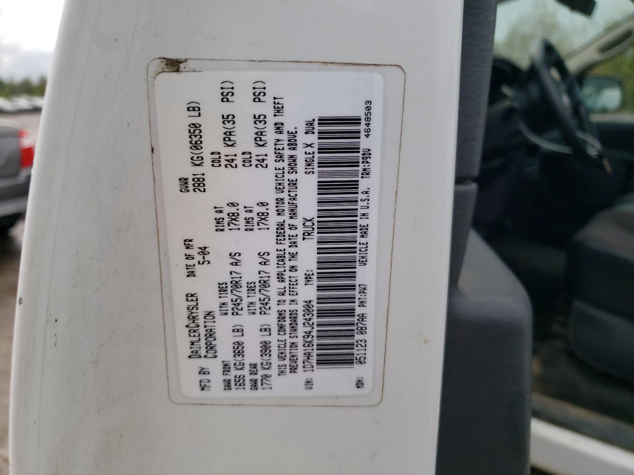 2004 Dodge Ram 1500 St VIN: 1D7HA16K94J243004 Lot: 85583915