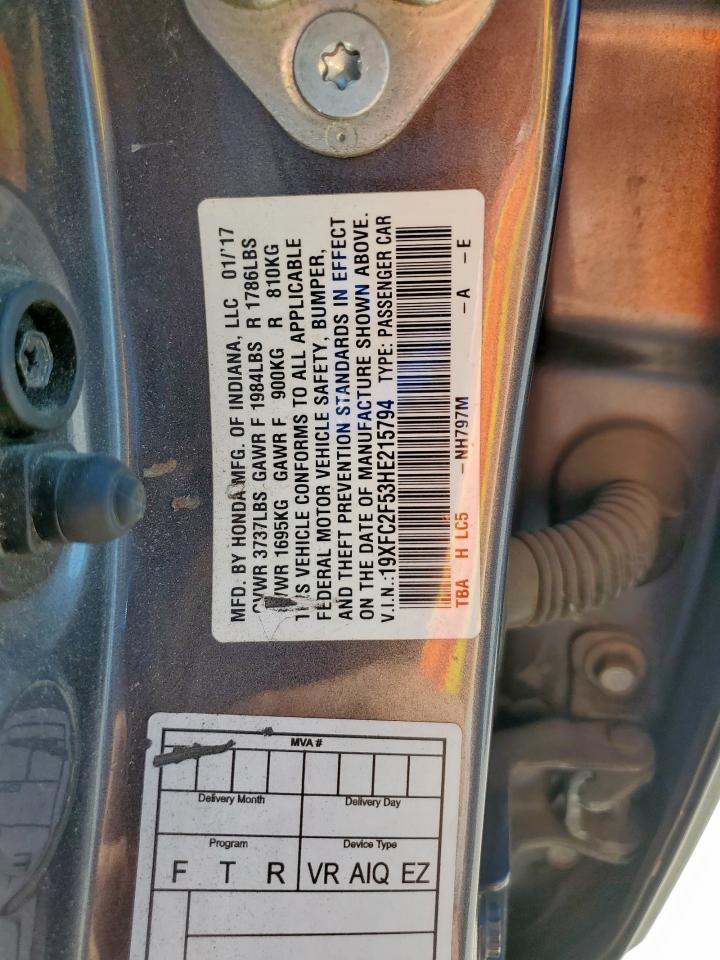 2017 Honda Civic Lx VIN: 19XFC2F53HE215794 Lot: 82406555