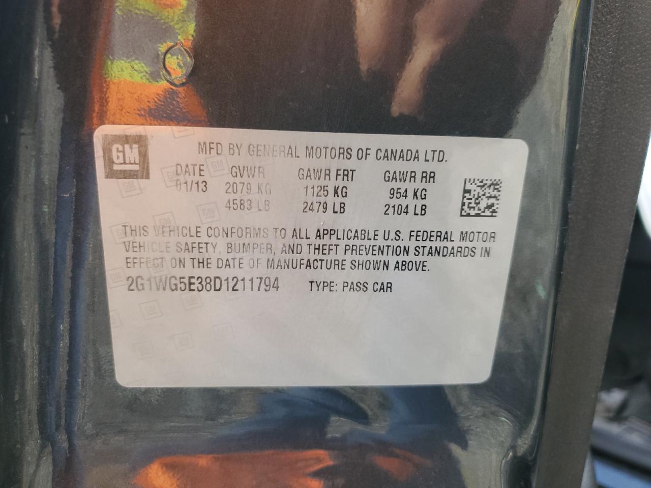 2013 Chevrolet Impala Lt VIN: 2G1WG5E38D1211794 Lot: 84705925