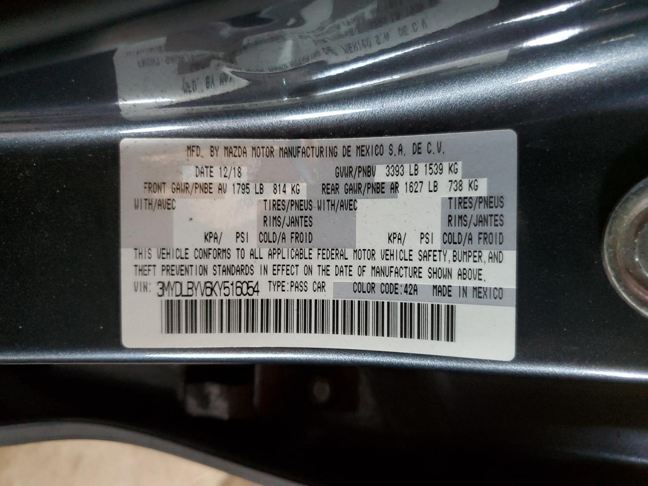 2019 Toyota Yaris L VIN: 3MYDLBYV6KY516054 Lot: 81950365