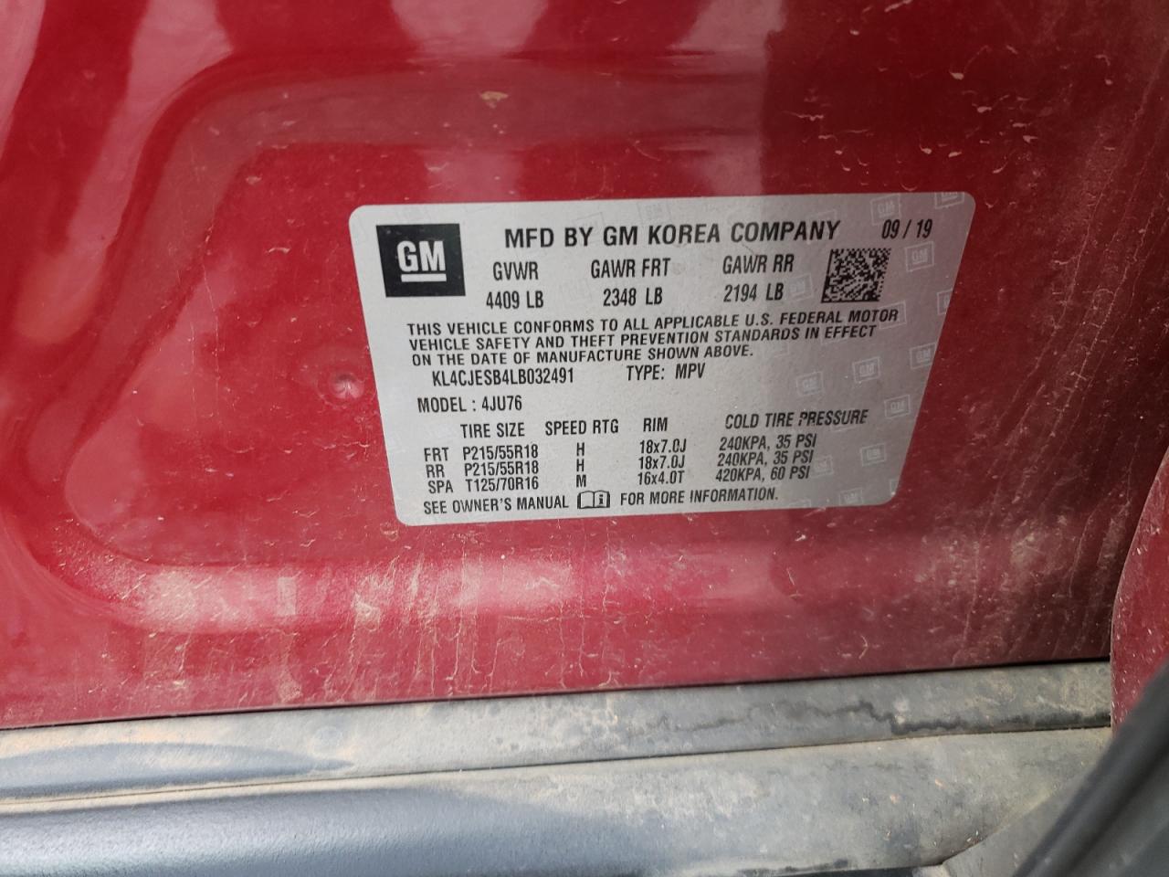 2020 Buick Encore Preferred VIN: KL4CJESB4LB032491 Lot: 86305755