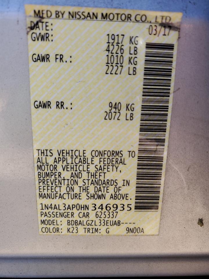 2017 Nissan Altima 2.5 VIN: 1N4AL3AP0HN346935 Lot: 90918675