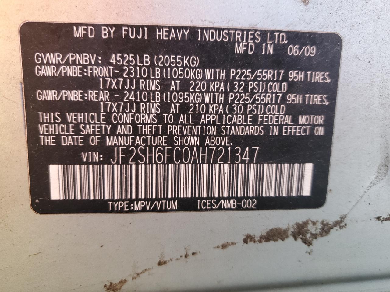 2010 Subaru Forester 2.5Xt Limited VIN: JF2SH6FC0AH721347 Lot: 89870335