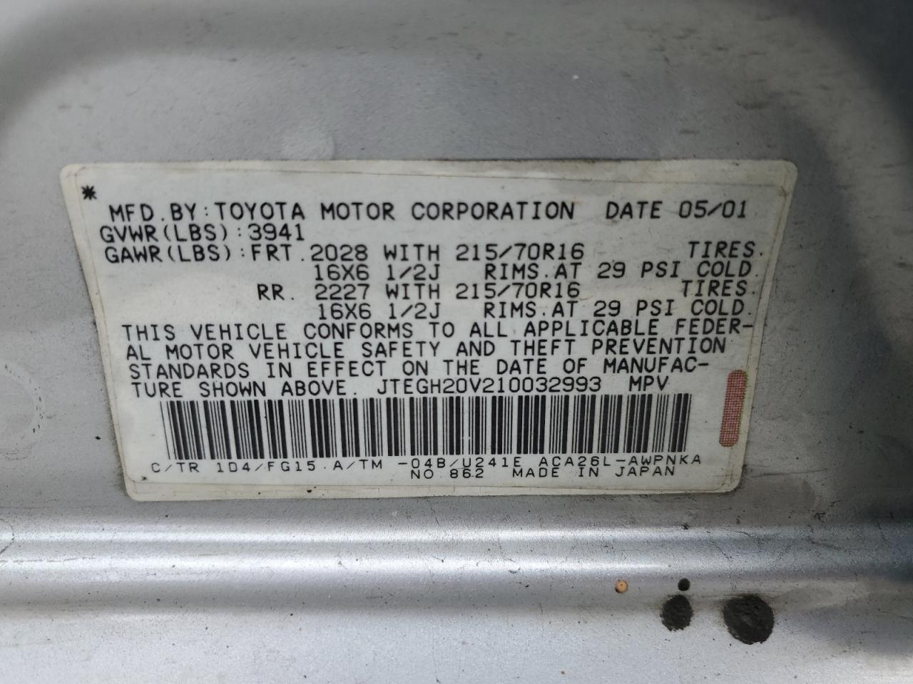 2001 Toyota Rav4 VIN: JTEGH20V210032993 Lot: 82462805