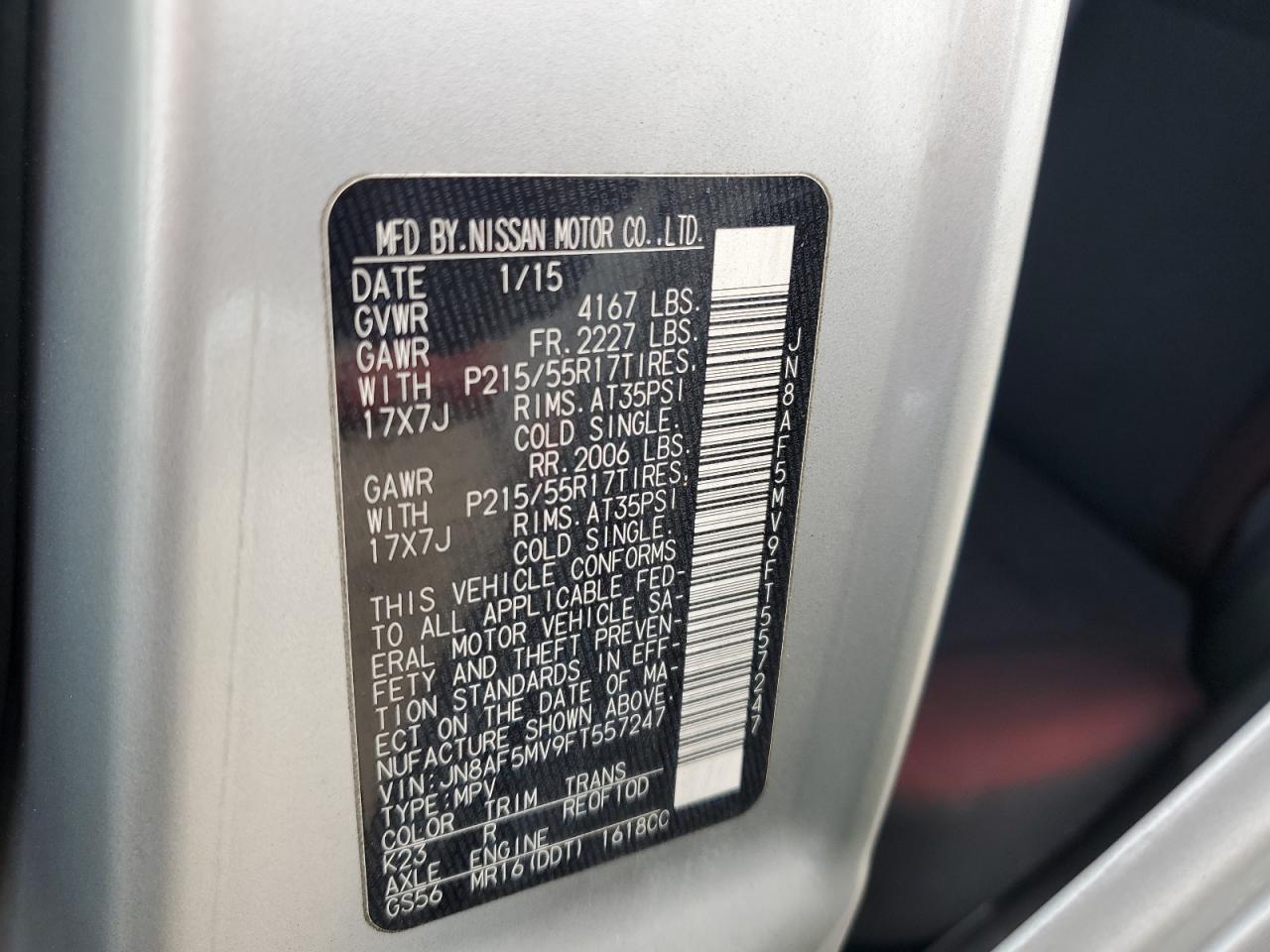 2015 Nissan Juke S VIN: JN8AF5MV9FT557247 Lot: 85529915