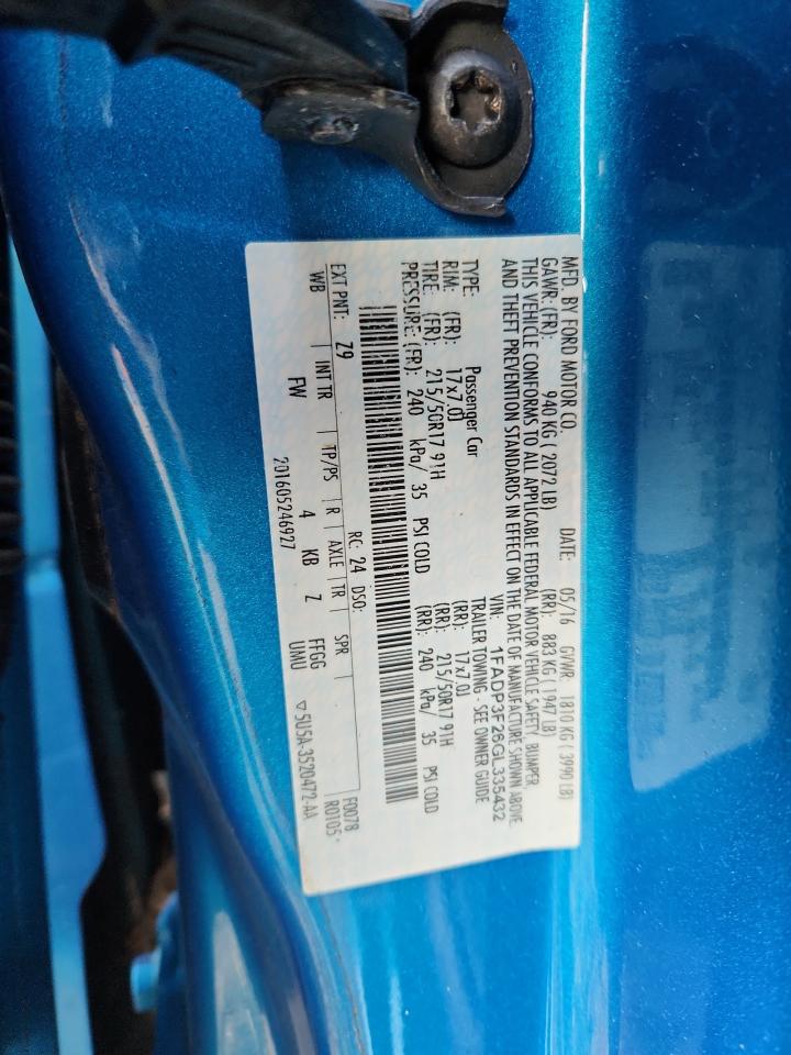 2016 Ford Focus Se VIN: 1FADP3F26GL335432 Lot: 85744845