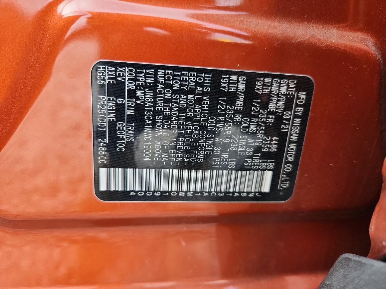 2021 Nissan Rogue Sl VIN: JN8AT3CA1MW019004 Lot: 85875755