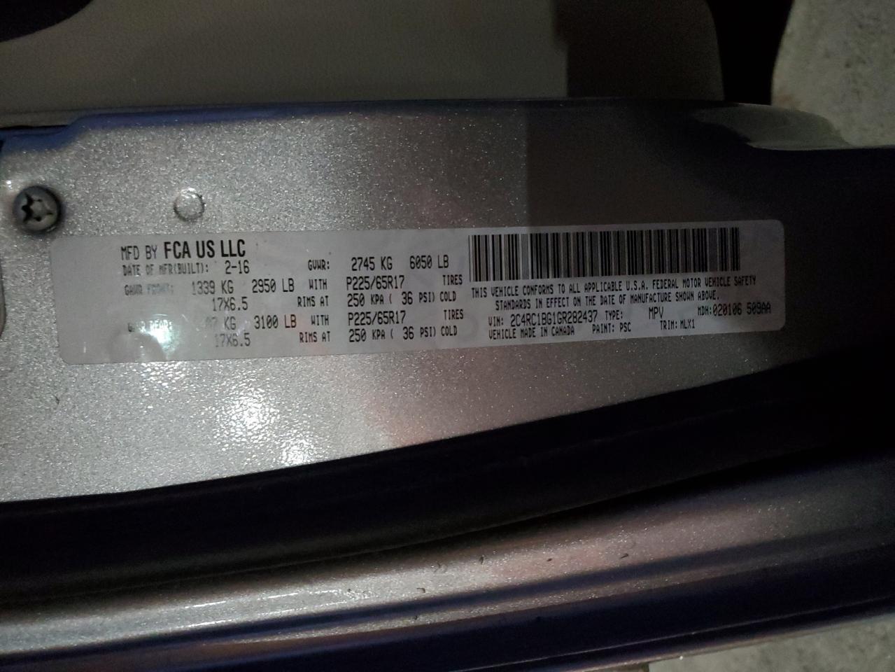 2016 Chrysler Town & Country Touring VIN: 2C4RC1BG1GR282437 Lot: 86299685