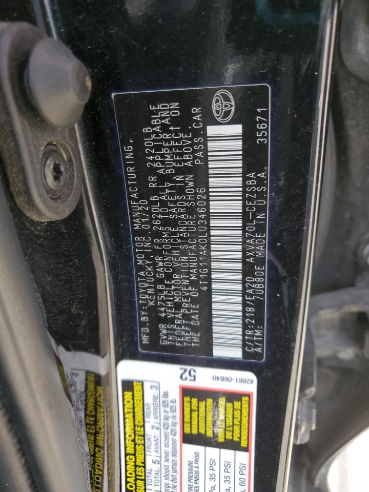 2020 Toyota Camry Se VIN: 4T1G11AK0LU346026 Lot: 81907655