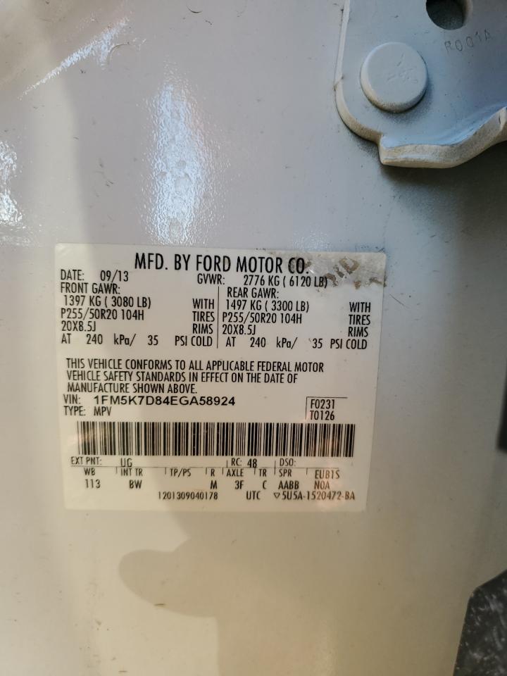 2014 Ford Explorer Xlt VIN: 1FM5K7D84EGA58924 Lot: 85336225