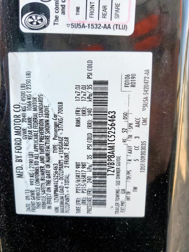 2012 Ford Mustang VIN: 1ZVBP8AM1C5256463 Lot: 85275295