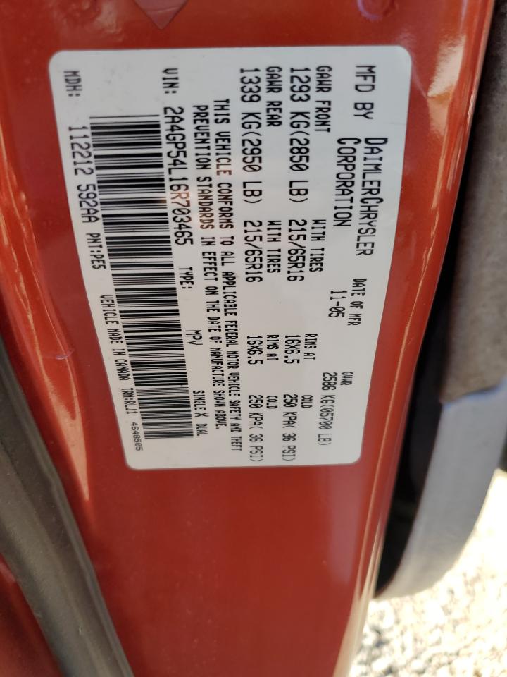 2006 Chrysler Town & Country Touring VIN: 2A4GP54L16R703465 Lot: 82591275