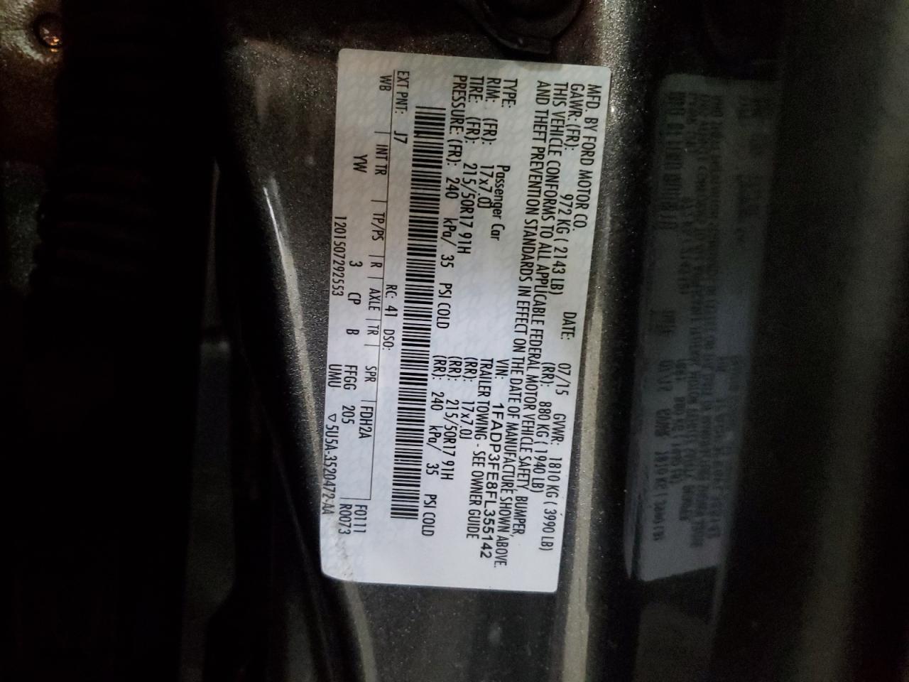 2015 Ford Focus Se VIN: 1FADP3FE8FL355142 Lot: 86076035