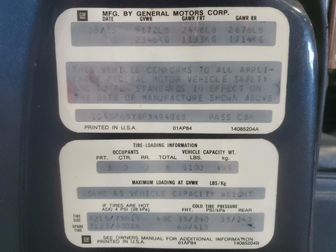 1985 Buick Lesabre Limited VIN: 1G4BP69Y8FX494068 Lot: 82607965