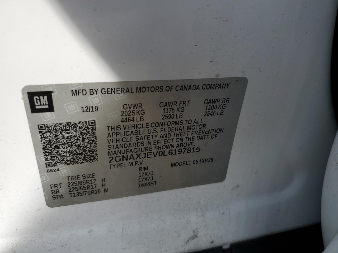 2020 Chevrolet Equinox Lt VIN: 2GNAXJEV0L6197815 Lot: 85345185