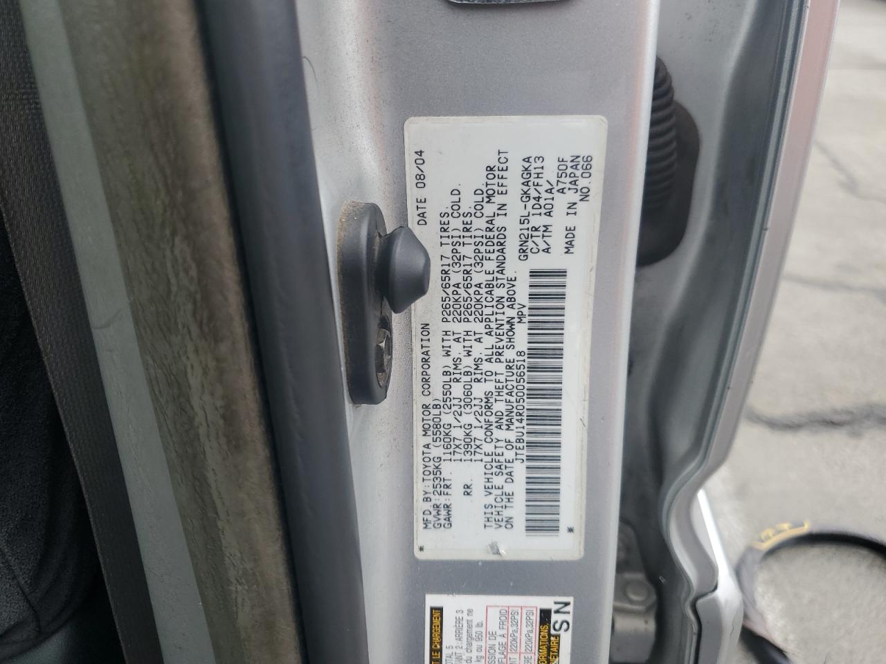 2005 Toyota 4Runner Sr5 VIN: JTEBU14R050056518 Lot: 81932885