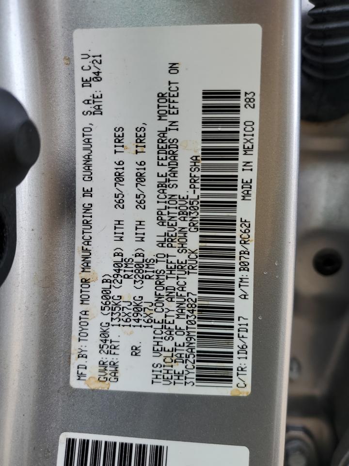 2021 Toyota Tacoma Double Cab VIN: 3TYCZ5AN9MT034827 Lot: 85856805