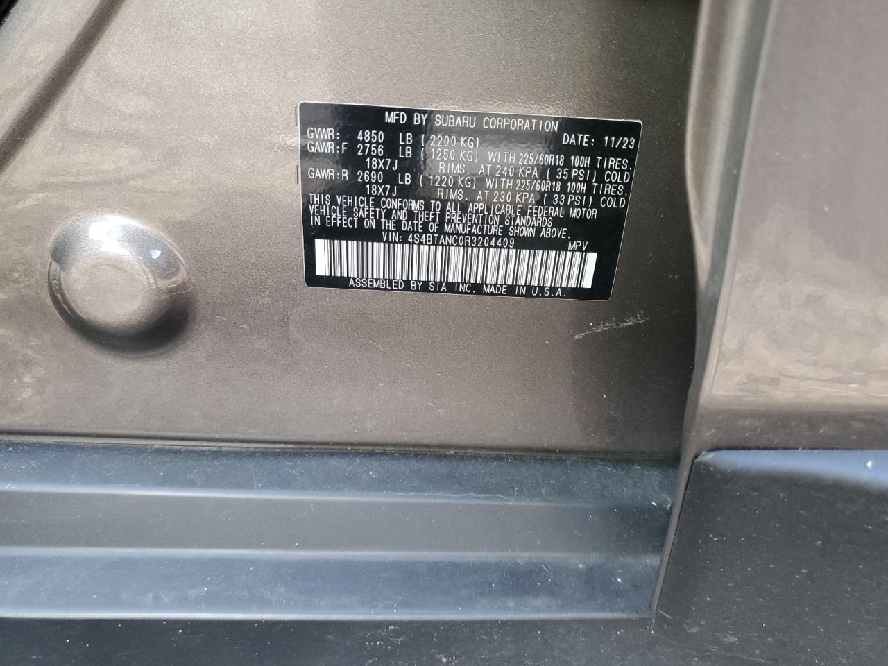 2024 Subaru Outback Limited VIN: 4S4BTANC0R3204409 Lot: 84576055