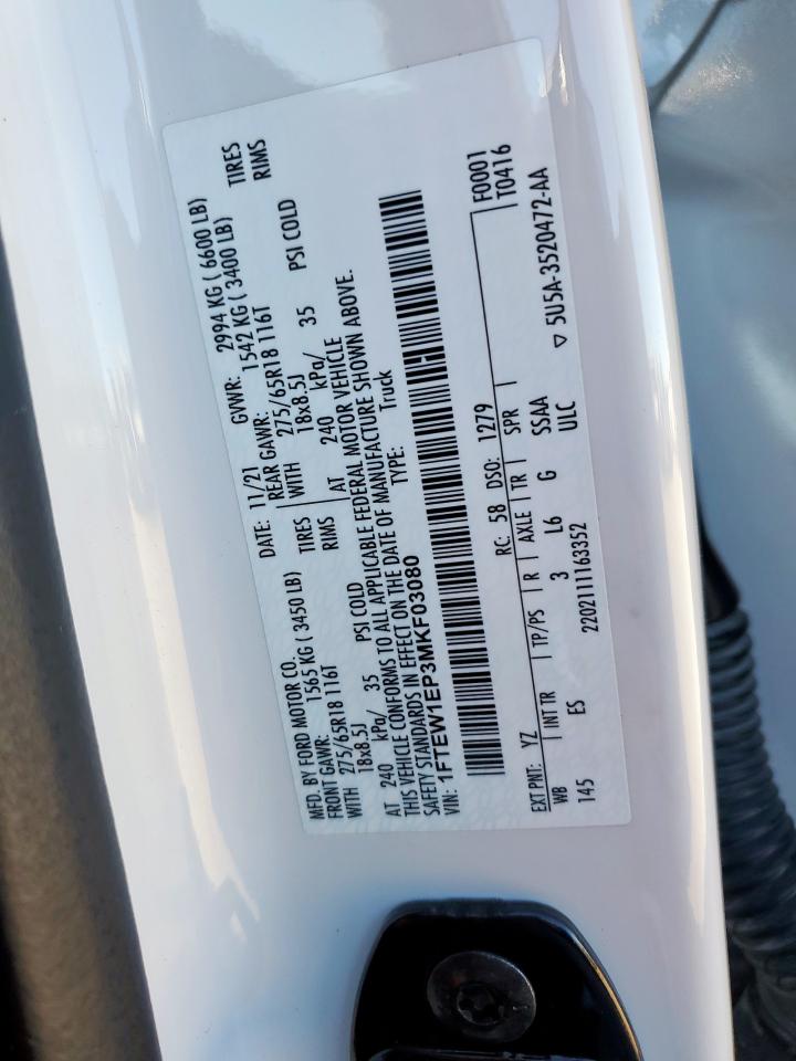 2021 Ford F150 Supercrew VIN: 1FTEW1EP3MKF03080 Lot: 90789115