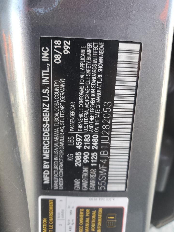 2018 Mercedes-Benz C 300 VIN: 55SWF4JB1JU282053 Lot: 86425845