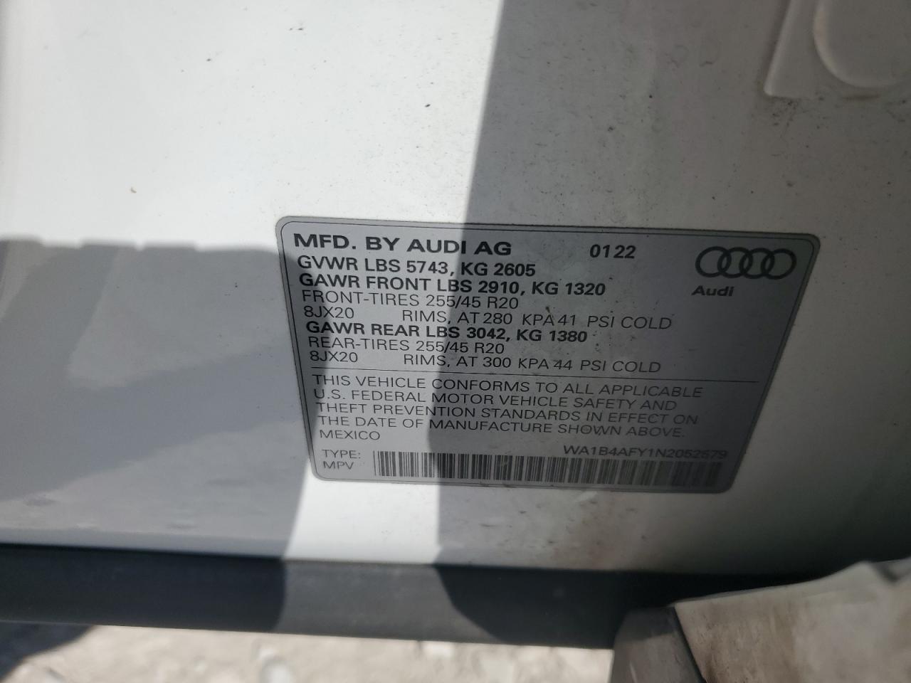 2022 Audi Sq5 Premium Plus VIN: WA1B4AFY1N2052579 Lot: 81992575