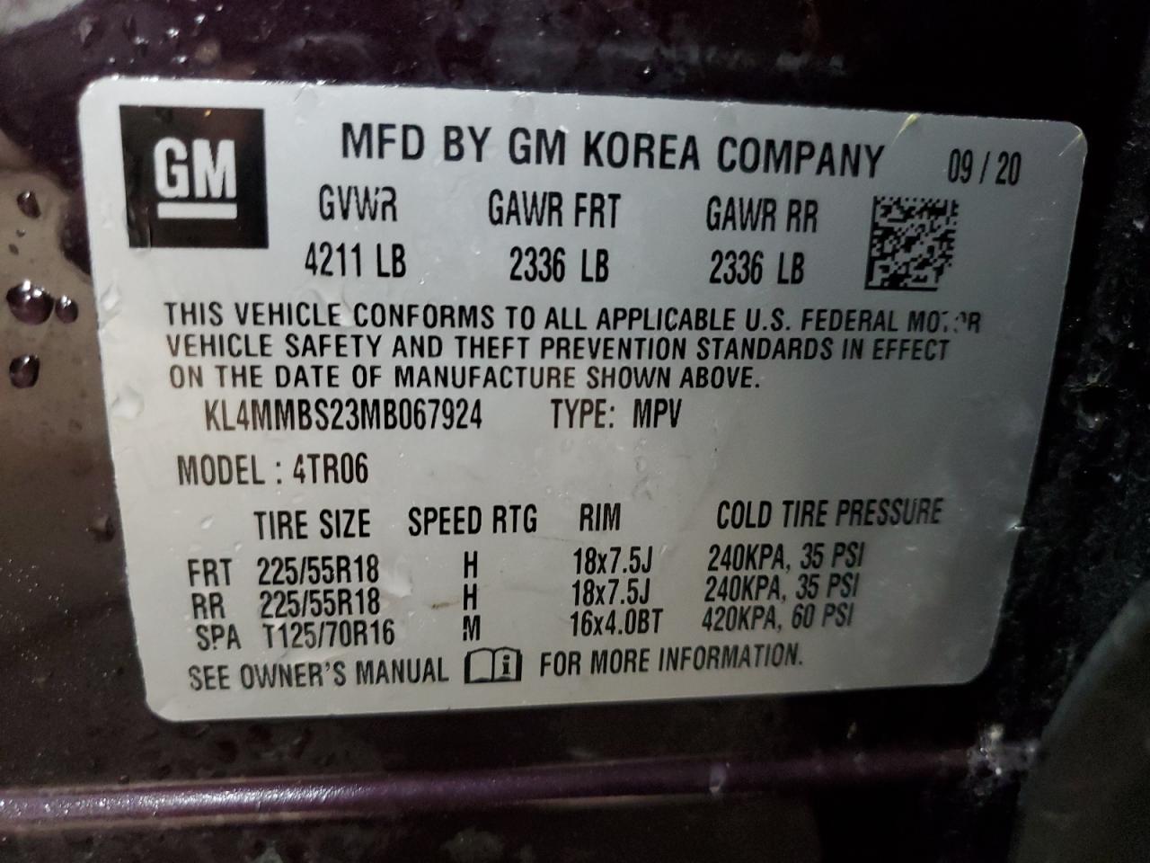 2021 Buick Encore Gx Preferred VIN: KL4MMBS23MB067924 Lot: 89665765