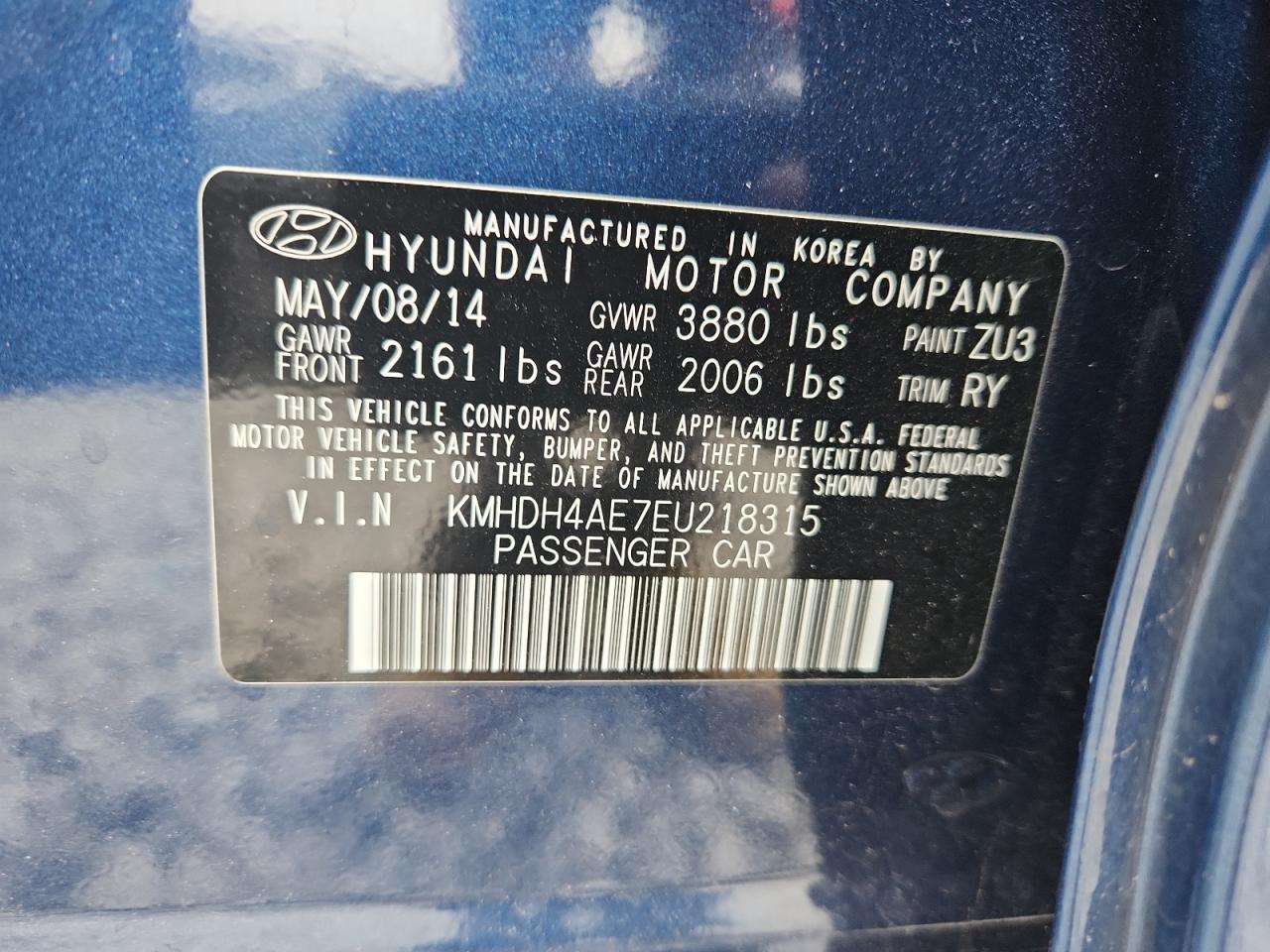 2014 Hyundai Elantra Se VIN: KMHDH4AE7EU218315 Lot: 89679005