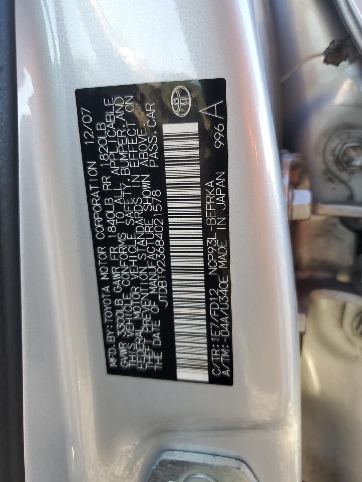 2008 Toyota Yaris VIN: JTDBT923684021578 Lot: 82273415