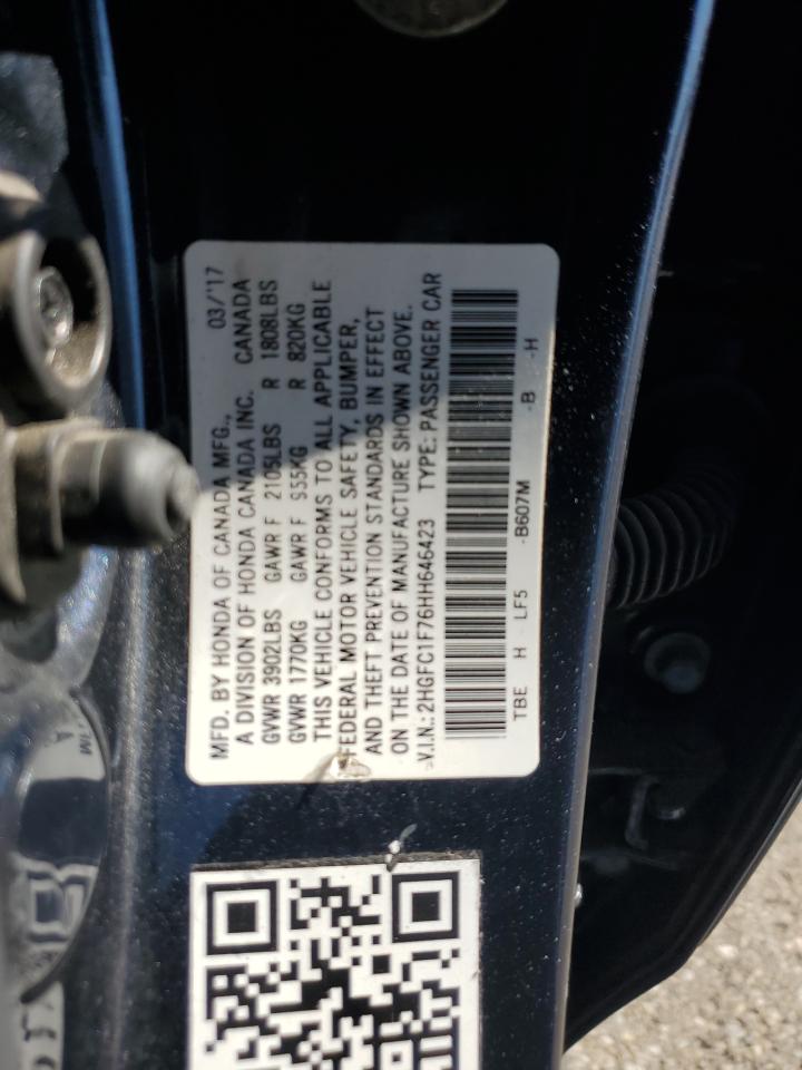 2017 Honda Civic Exl VIN: 2HGFC1F76HH646423 Lot: 85556565