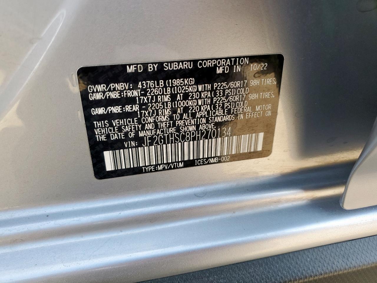 2023 Subaru Crosstrek Sport VIN: JF2GTHSC8PH270134 Lot: 85480645