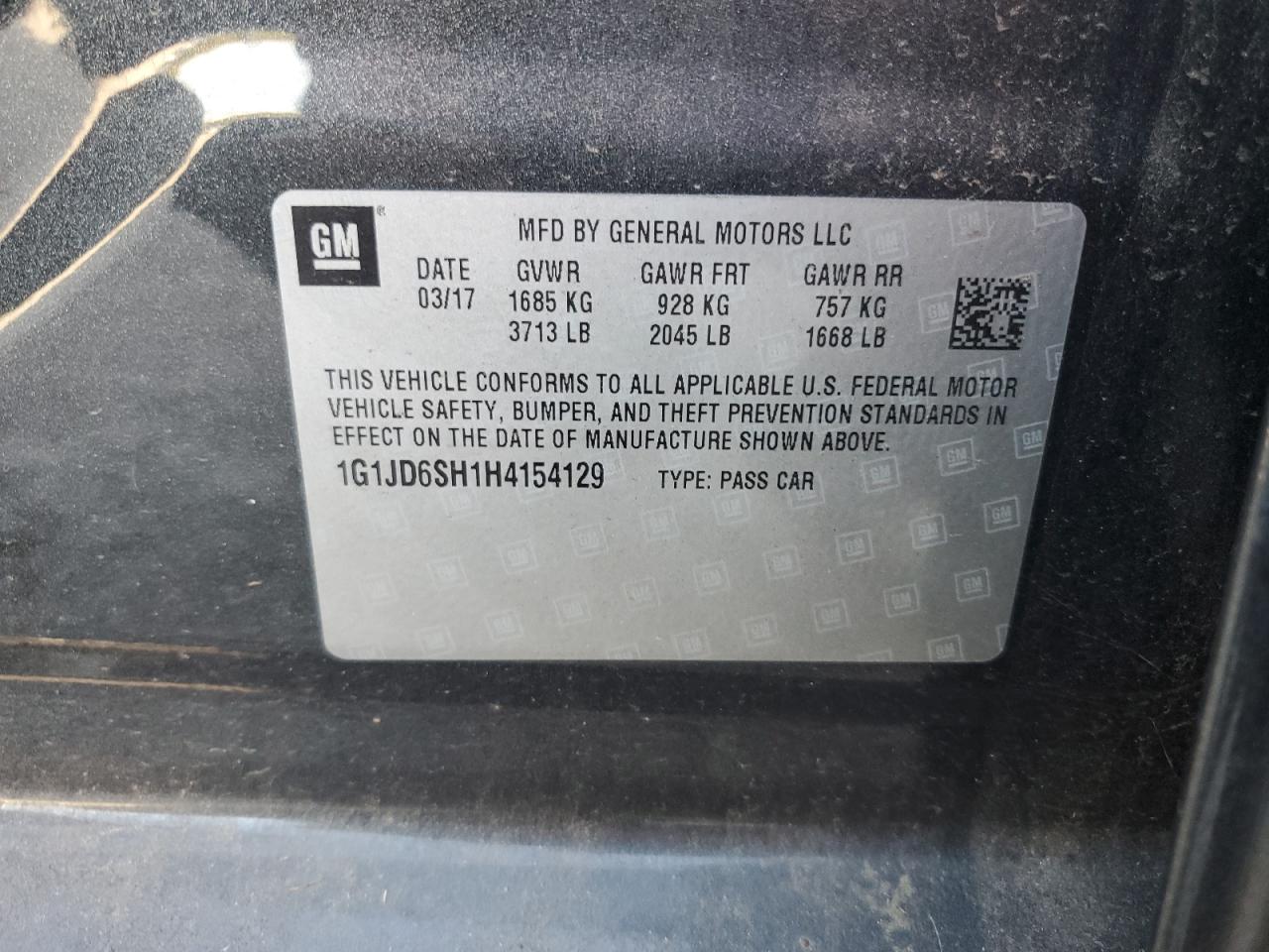2017 Chevrolet Sonic Lt VIN: 1G1JD6SH1H4154129 Lot: 70502255