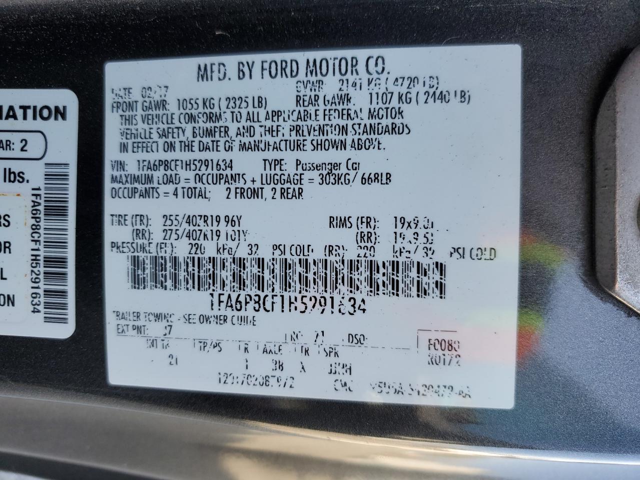 2017 Ford Mustang Gt VIN: 1FA6P8CF1H5291634 Lot: 82723245