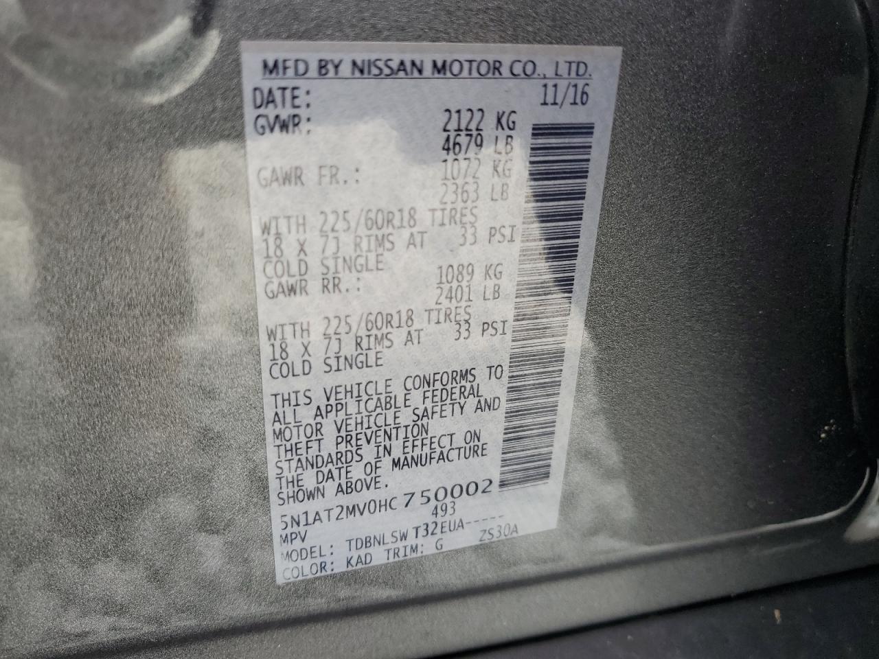 2017 Nissan Rogue Sv VIN: 5N1AT2MV0HC750002 Lot: 81990775