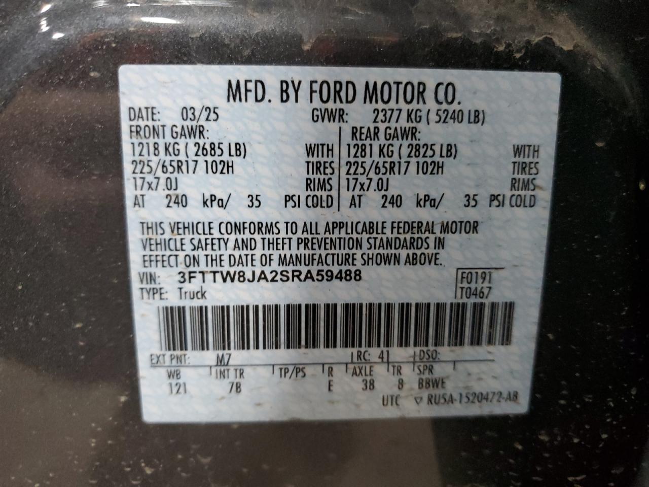 2025 Ford Maverick Xlt VIN: 3FTTW8JA2SRA59488 Lot: 90028305