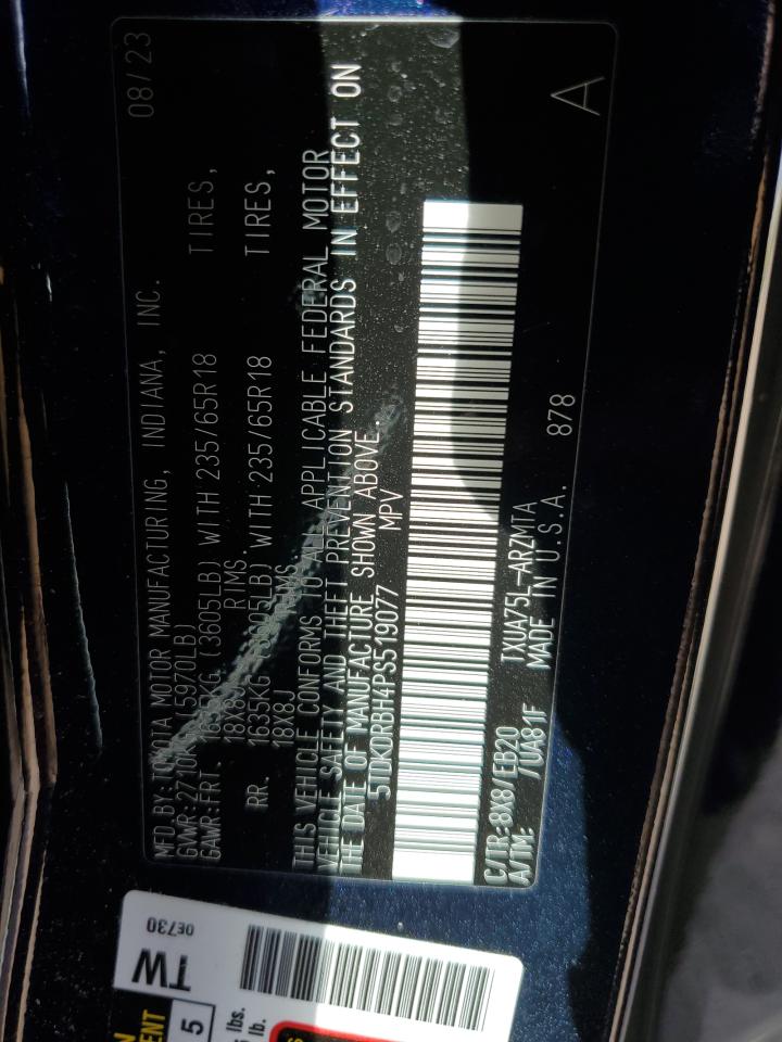 2023 Toyota Highlander L VIN: 5TDKDRBH4PS519077 Lot: 82273435