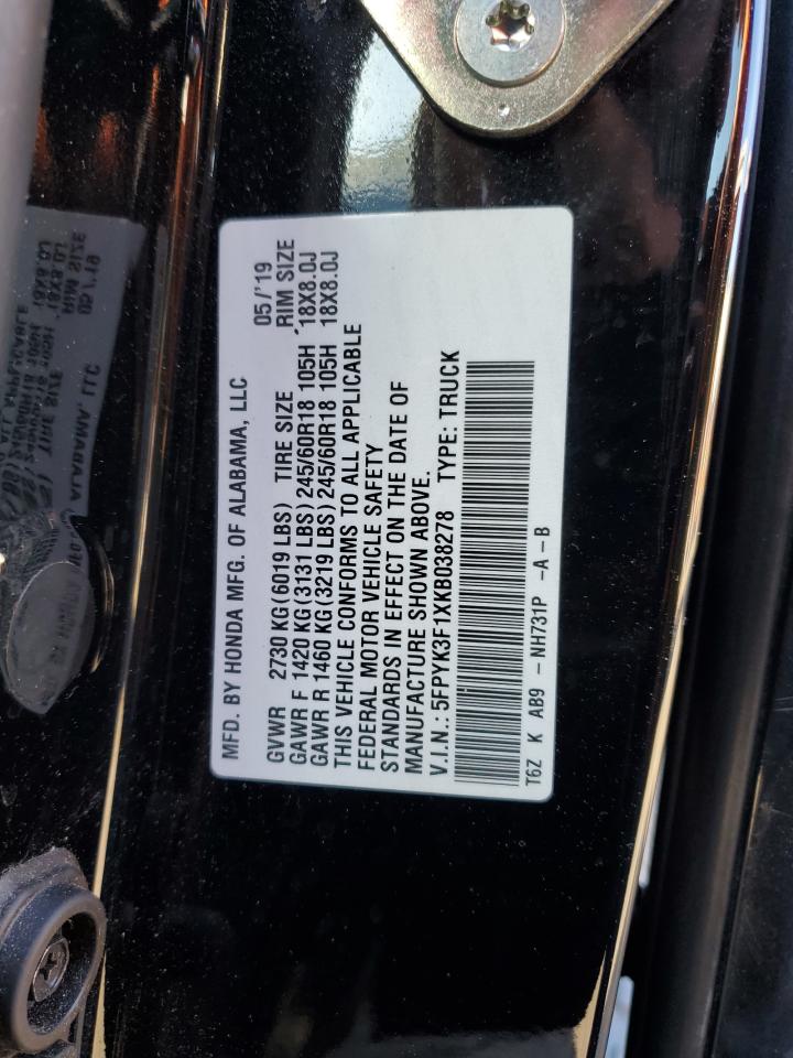 2019 Honda Ridgeline Sport VIN: 5FPYK3F1XKB038278 Lot: 89482835