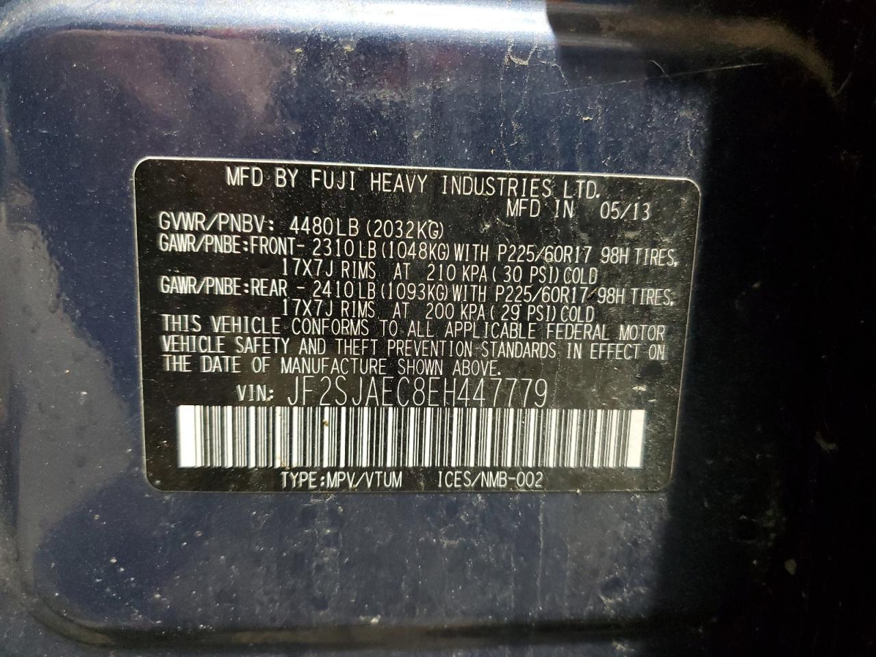 2014 Subaru Forester 2.5I Premium VIN: JF2SJAEC8EH447779 Lot: 85931855