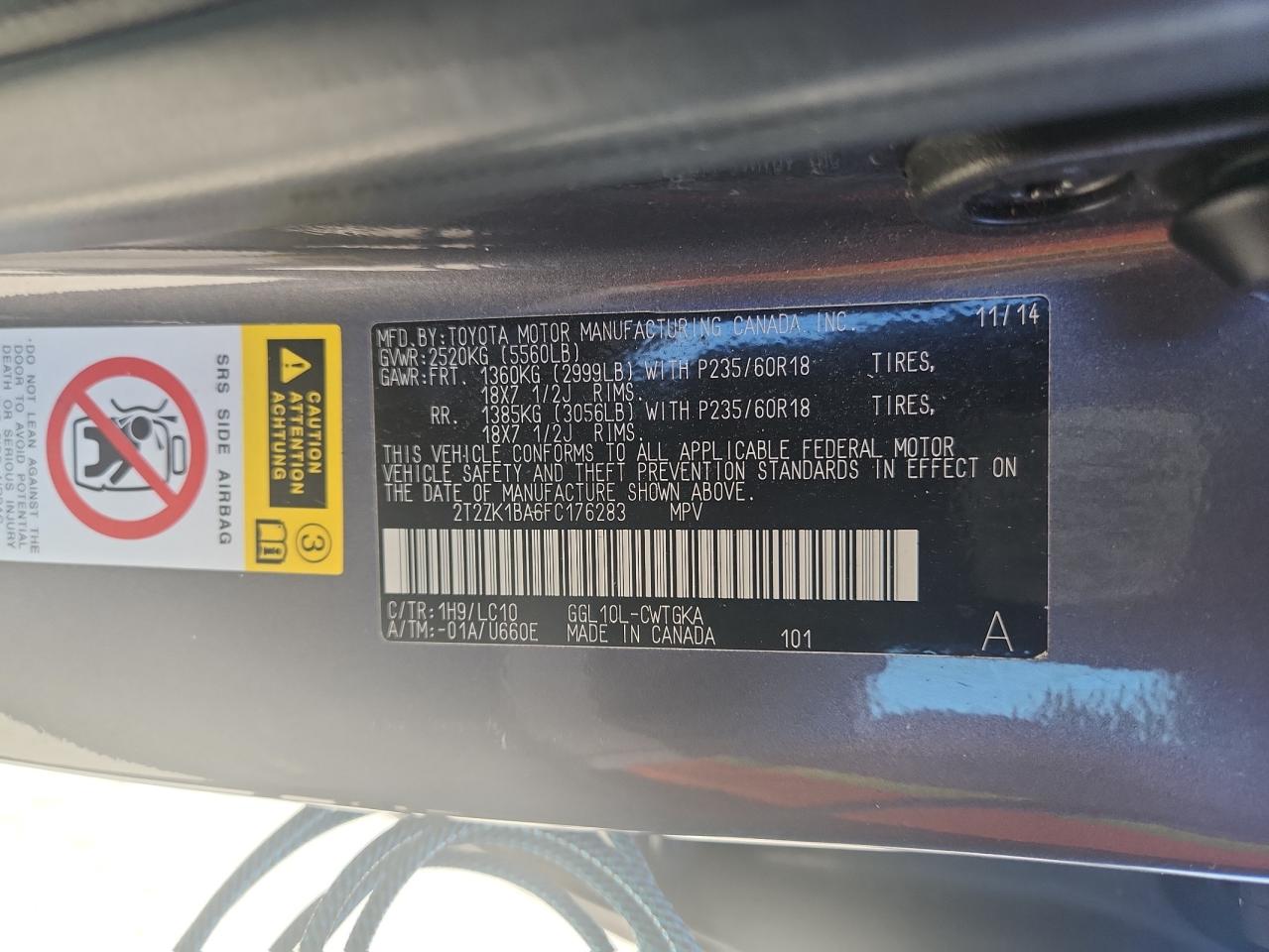 2015 Lexus Rx 350 VIN: 2T2ZK1BA6FC176283 Lot: 87396095