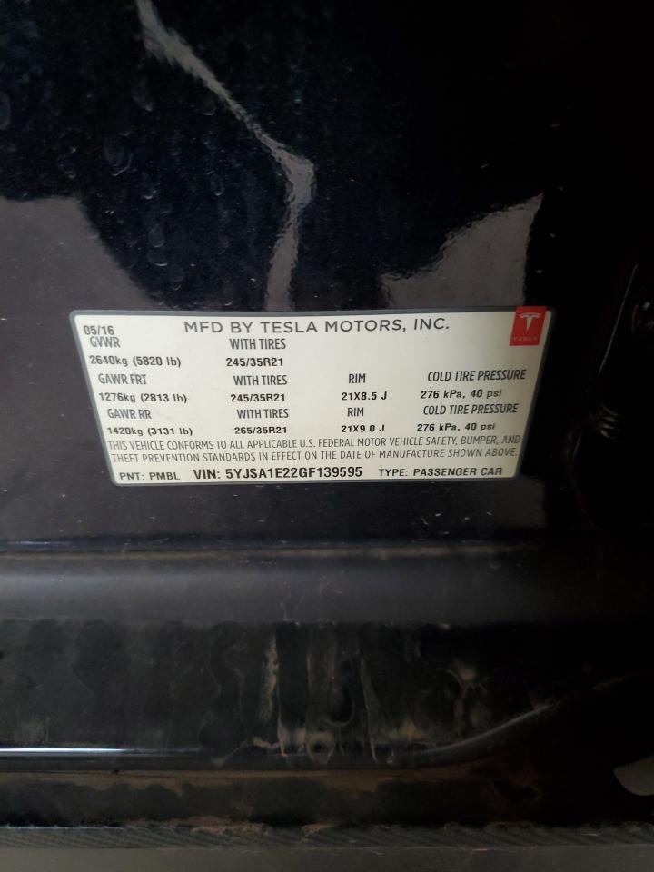 2016 Tesla Model S VIN: 5YJSA1E22GF139595 Lot: 86104295