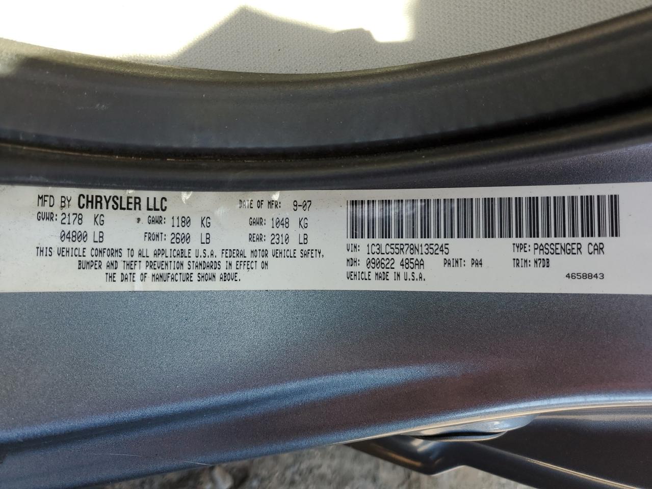 2008 Chrysler Sebring Touring VIN: 1C3LC55R78N135245 Lot: 85144735